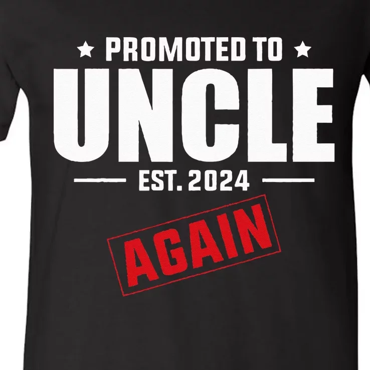 Again Uncle Est 2024 Promoted To Uncle Baby Announcement V-Neck T-Shirt