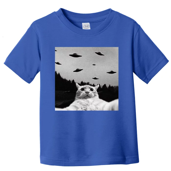 Alien UFO Funny Cat Selfie Toddler T-Shirt