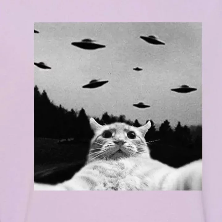 Alien UFO Funny Cat Selfie Garment-Dyed Sweatshirt