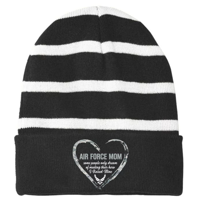 Air USAF Force Mom Woman Proud Mom Heart Striped Beanie with Solid Band