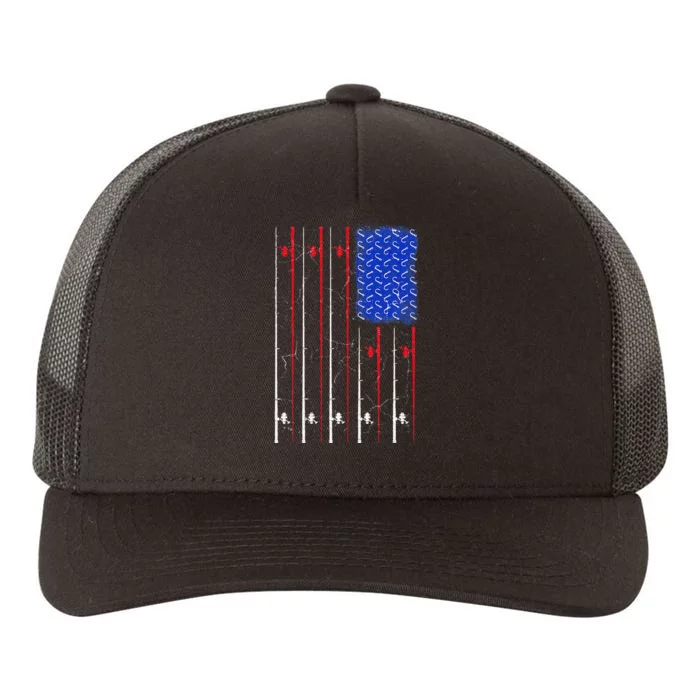 American US Flag Fishing Rod Fisherman Top For Him Yupoong Adult 5-Panel Trucker Hat