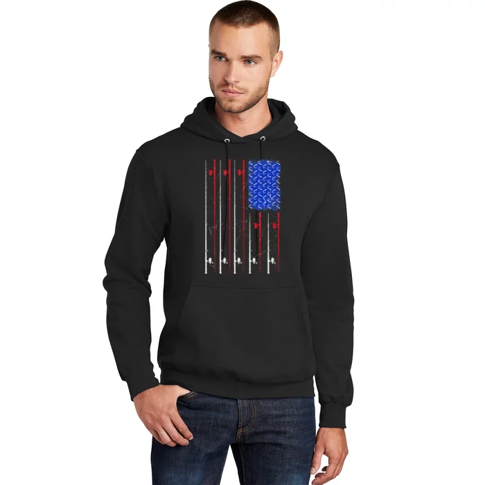 American US Flag Fishing Rod Fisherman Top For Him Hoodie