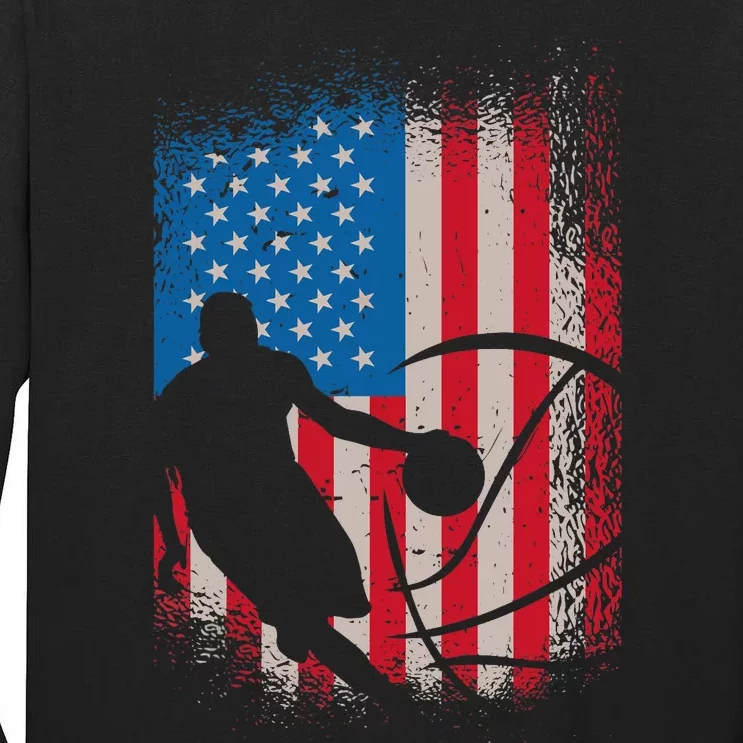 American USA flag basketball for basketball player Tall Long Sleeve T-Shirt