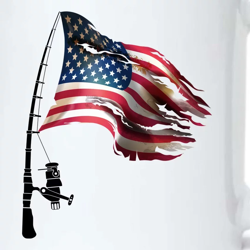 American USA Flag Fishing Pole Black Color Changing Mug