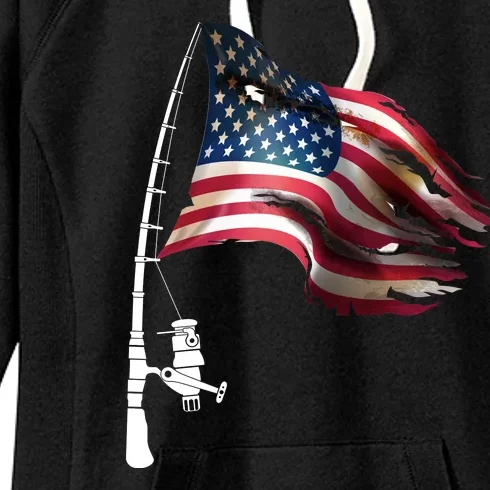 American USA Flag Fishing Pole Women's Fleece Hoodie