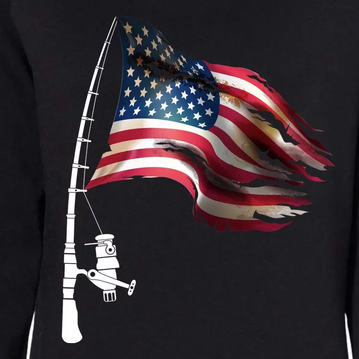 American USA Flag Fishing Pole Womens California Wash Sweatshirt