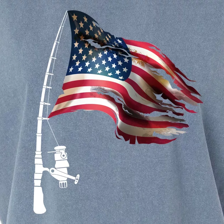 American USA Flag Fishing Pole Garment-Dyed Women's Muscle Tee