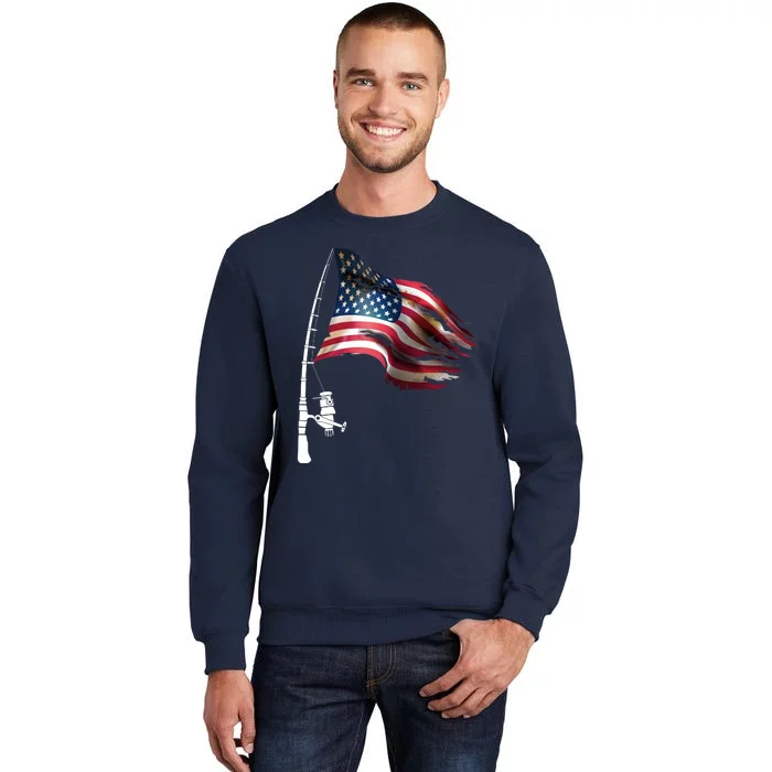 American USA Flag Fishing Pole Sweatshirt