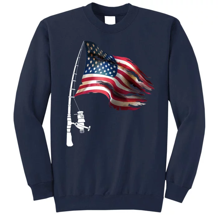 American USA Flag Fishing Pole Tall Sweatshirt