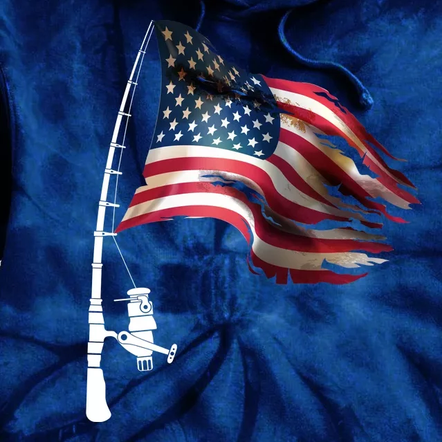 American USA Flag Fishing Pole Tie Dye Hoodie