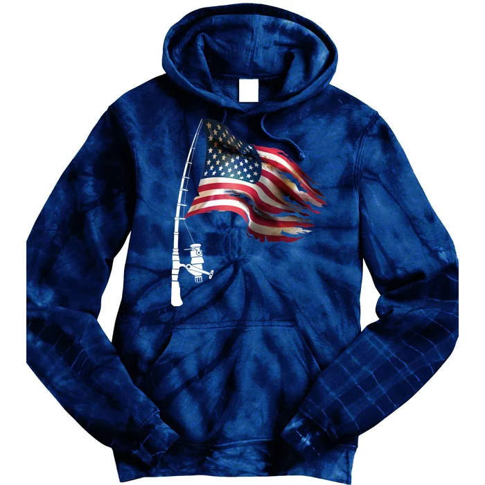 American USA Flag Fishing Pole Tie Dye Hoodie