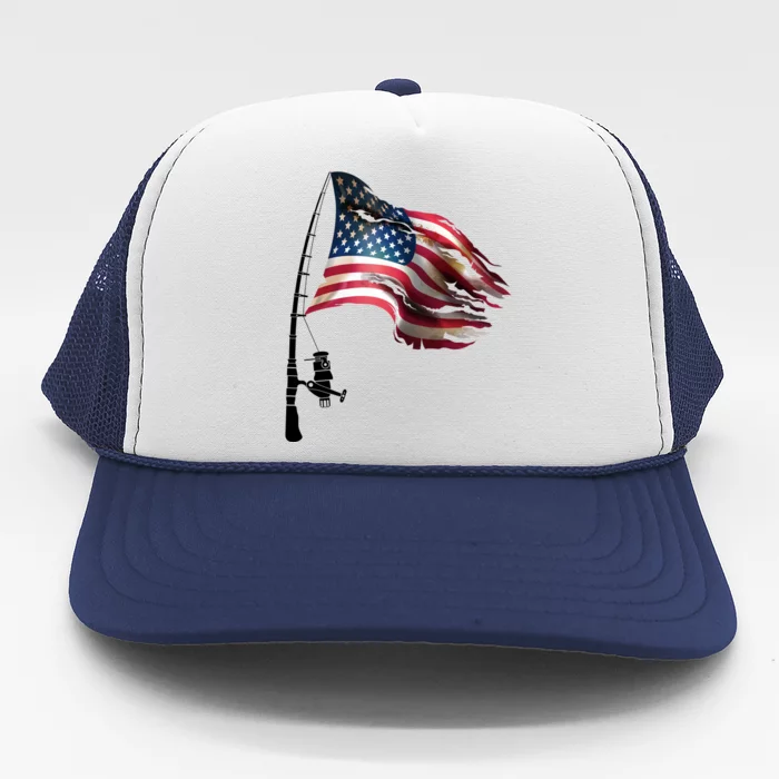American USA Flag Fishing Pole Trucker Hat