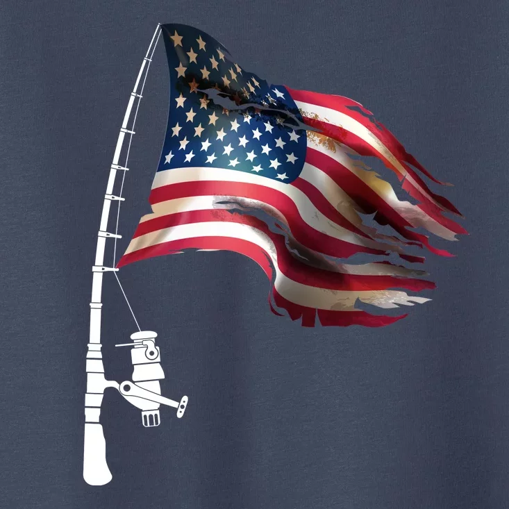 American USA Flag Fishing Pole Toddler T-Shirt