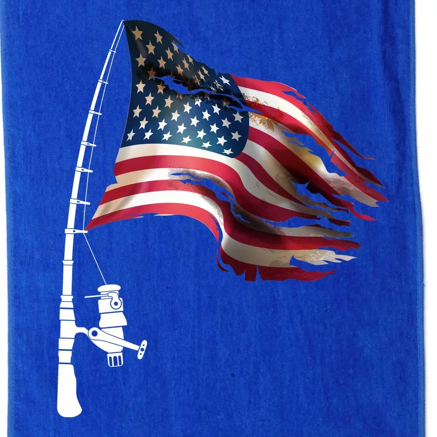 American USA Flag Fishing Pole Platinum Collection Golf Towel