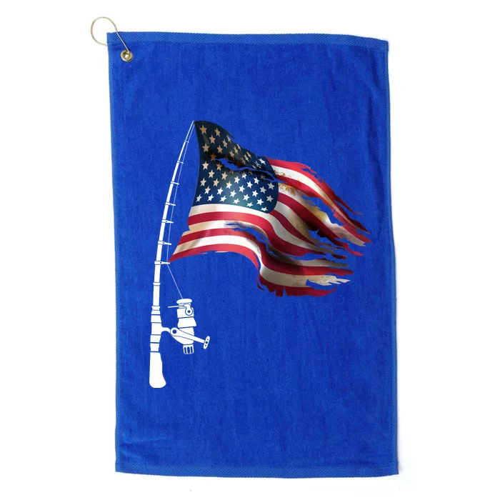 American USA Flag Fishing Pole Platinum Collection Golf Towel