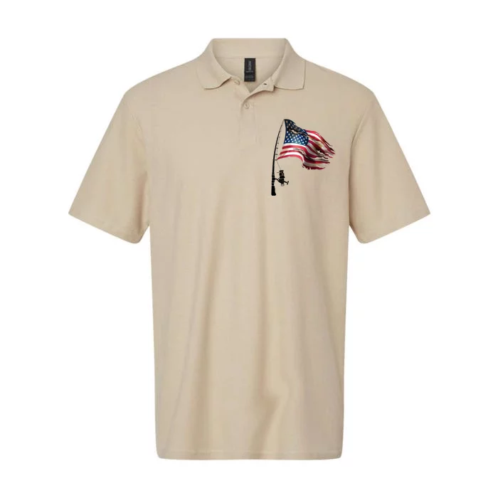 American USA Flag Fishing Pole Softstyle Adult Sport Polo