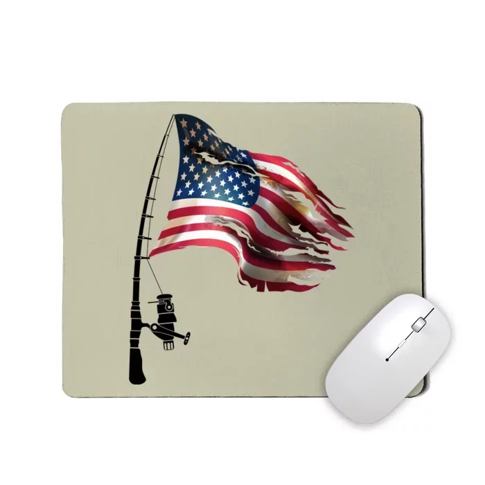 American USA Flag Fishing Pole Mousepad