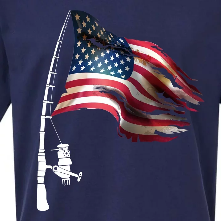 American USA Flag Fishing Pole Sueded Cloud Jersey T-Shirt