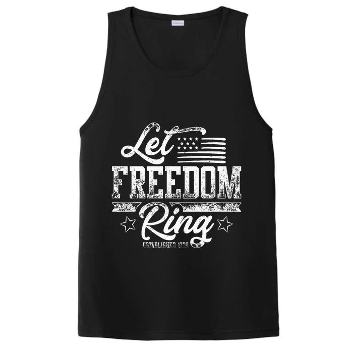 American USA Flag Let Freedom Ring 4th Of July Retro Vintage Performance Tank