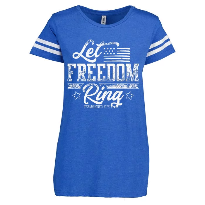 American USA Flag Let Freedom Ring 4th Of July Retro Vintage Enza Ladies Jersey Football T-Shirt