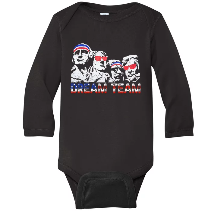 American Usa Flag Dream Team Funny Patriotic Retro Vintage Baby Long Sleeve Bodysuit