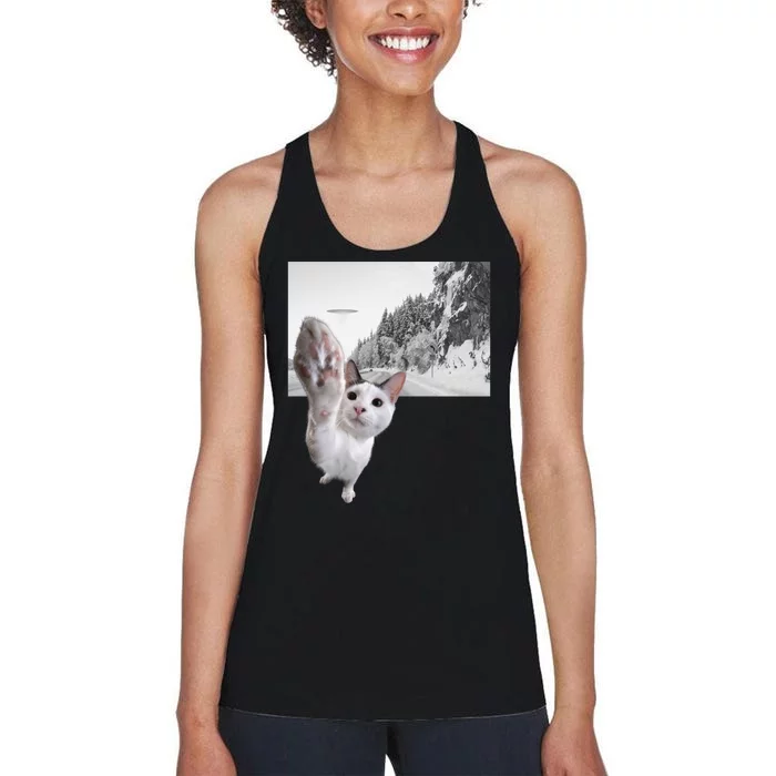 Alien UFO Funny Cat Reaching, Space Cat Funny Cat Alien Women's Racerback Tank