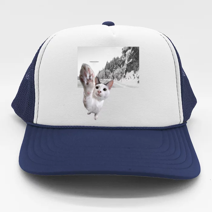 Alien UFO Funny Cat Reaching, Space Cat Funny Cat Alien Trucker Hat