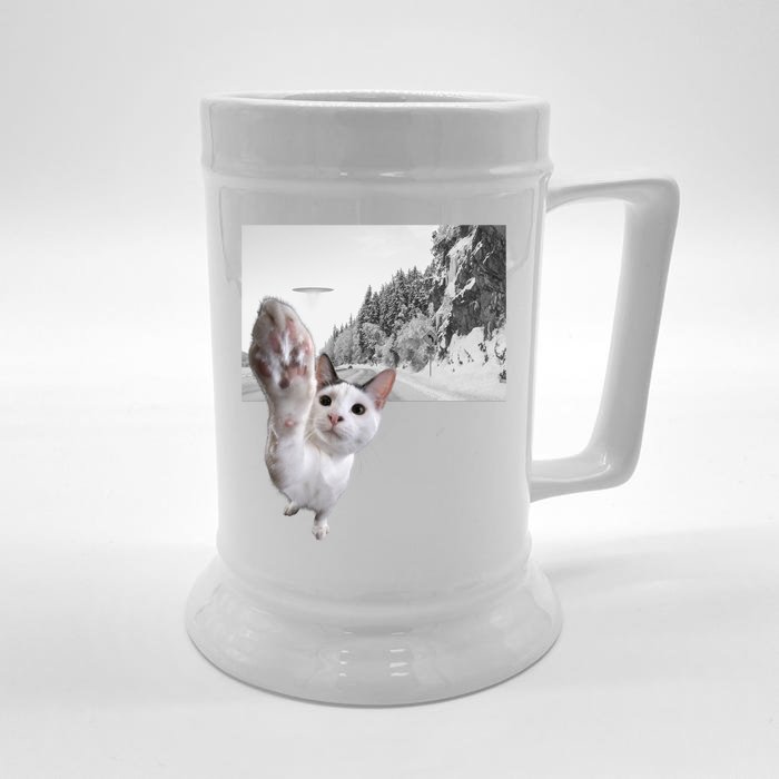 Alien UFO Funny Cat Reaching, Space Cat Funny Cat Alien Front & Back Beer Stein