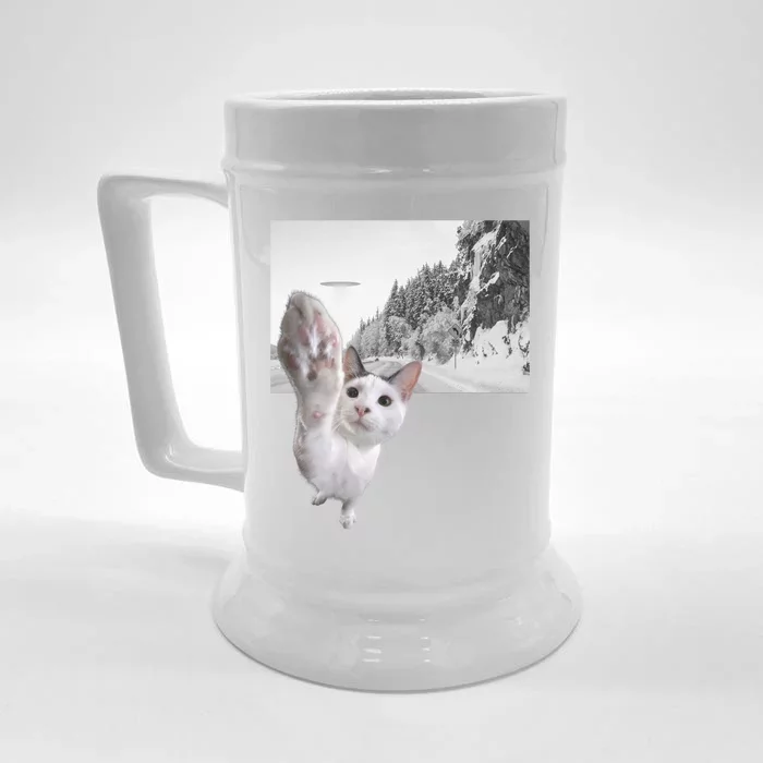 Alien UFO Funny Cat Reaching, Space Cat Funny Cat Alien Front & Back Beer Stein