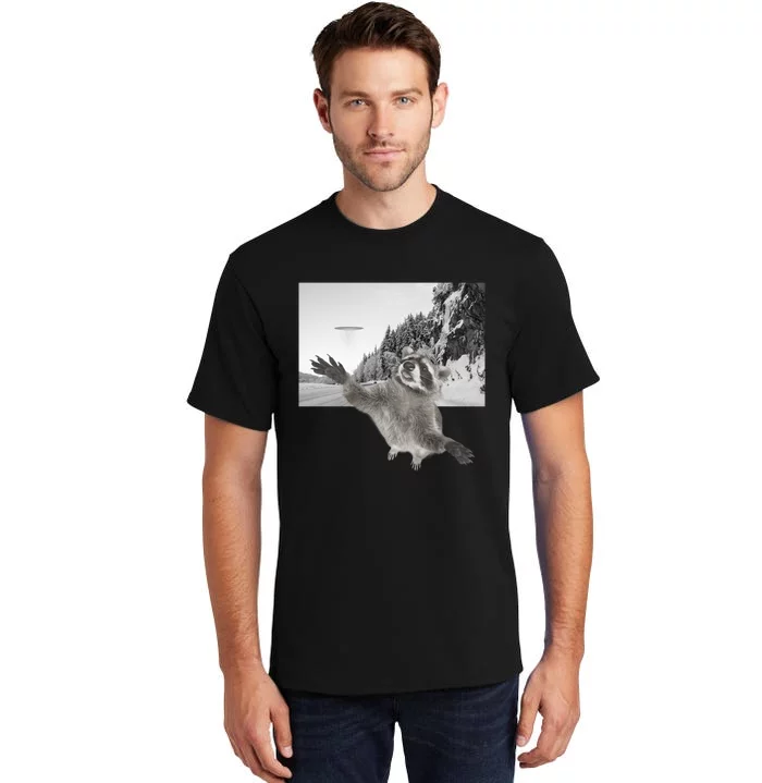 Alien UFO Funny Raccoon Reaching, Funny Raccoon Alien Tall T-Shirt