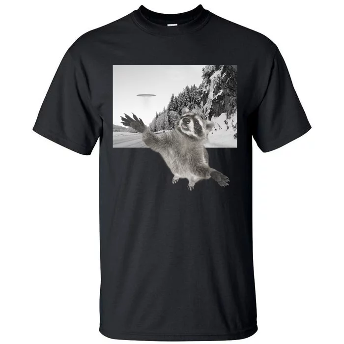 Alien UFO Funny Raccoon Reaching, Funny Raccoon Alien Tall T-Shirt