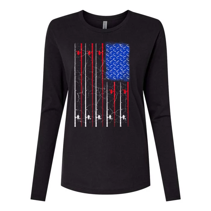 American Us Flag Fishing Rod Fisherman Top For Him Womens Cotton Relaxed Long Sleeve T-Shirt