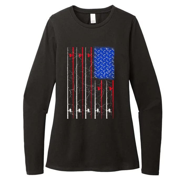 American Us Flag Fishing Rod Fisherman Top For Him Womens CVC Long Sleeve Shirt