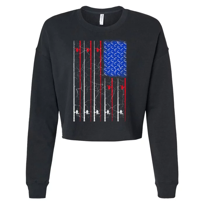 American Us Flag Fishing Rod Fisherman Top For Him Cropped Pullover Crew