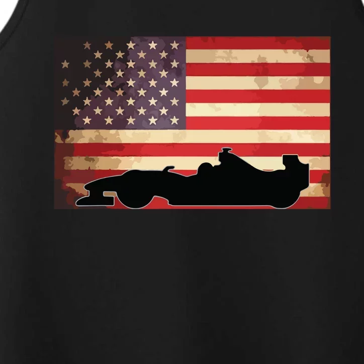 American USA Flag Indy Car Fan Lover Racecar Formula Gift Performance Tank