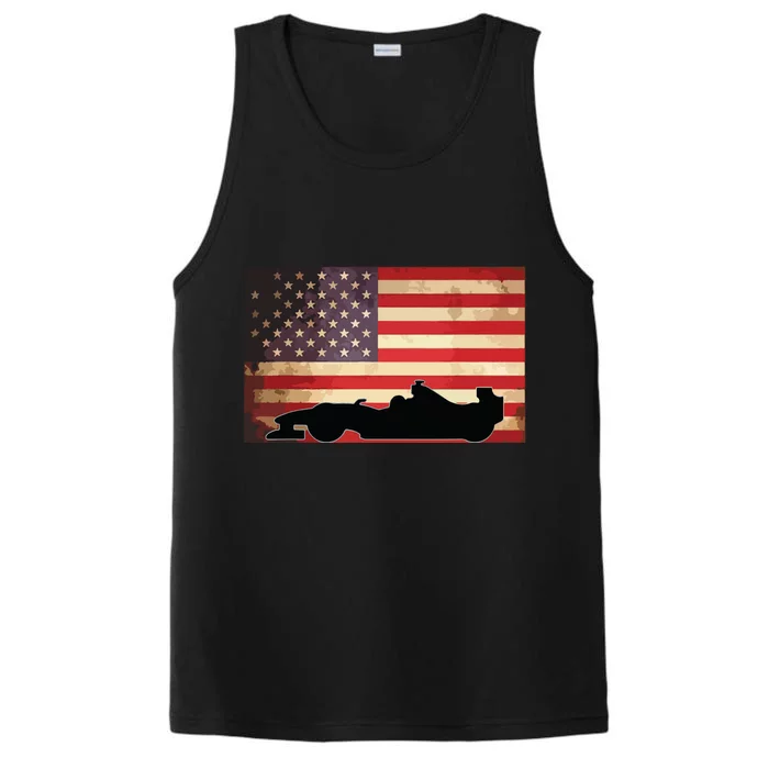 American USA Flag Indy Car Fan Lover Racecar Formula Gift Performance Tank