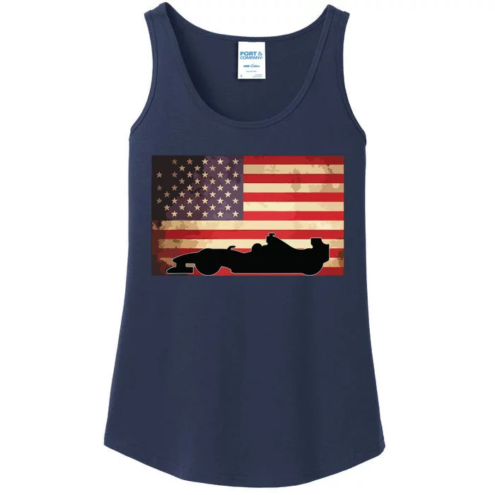 American USA Flag Indy Car Fan Lover Racecar Formula Gift Ladies Essential Tank