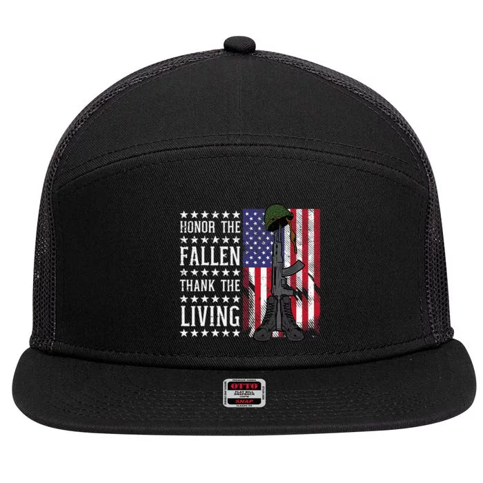 American US Flag Honor The Fallen Thank Living Memorial Day 7 Panel Mesh Trucker Snapback Hat