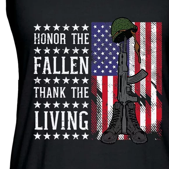 American US Flag Honor The Fallen Thank Living Memorial Day Ladies Essential Flowy Tank