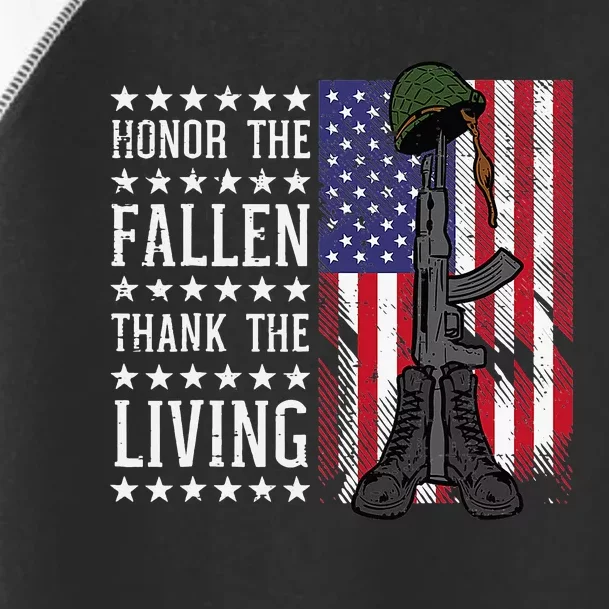 American US Flag Honor The Fallen Thank Living Memorial Day Toddler Fine Jersey T-Shirt