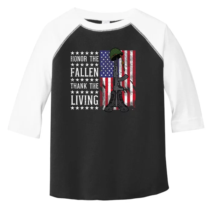 American US Flag Honor The Fallen Thank Living Memorial Day Toddler Fine Jersey T-Shirt