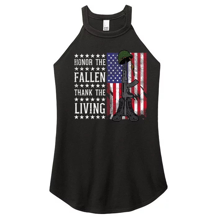 American US Flag Honor The Fallen Thank Living Memorial Day Women’s Perfect Tri Rocker Tank