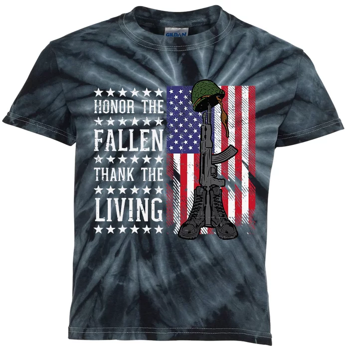 American US Flag Honor The Fallen Thank Living Memorial Day Kids Tie-Dye T-Shirt