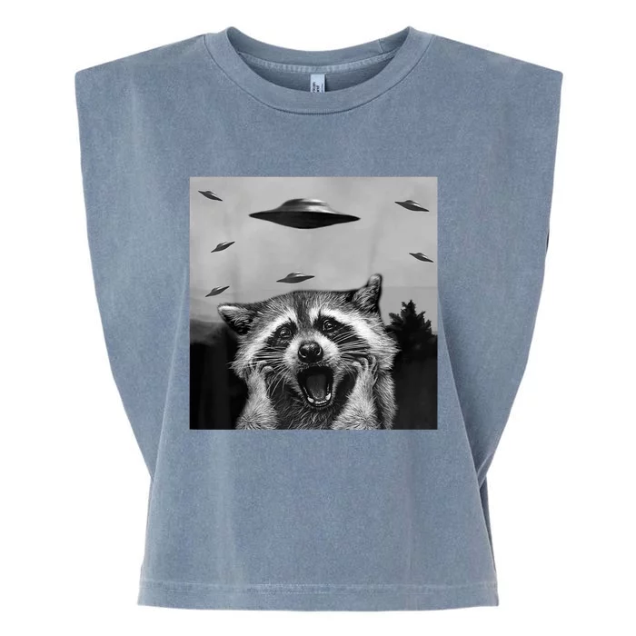 Alien UFO Funny Raccoon Stuffed Animal Garment-Dyed Women's Muscle Tee