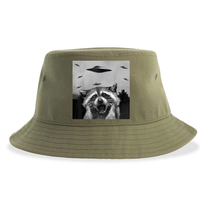 Alien UFO Funny Raccoon Stuffed Animal Sustainable Bucket Hat