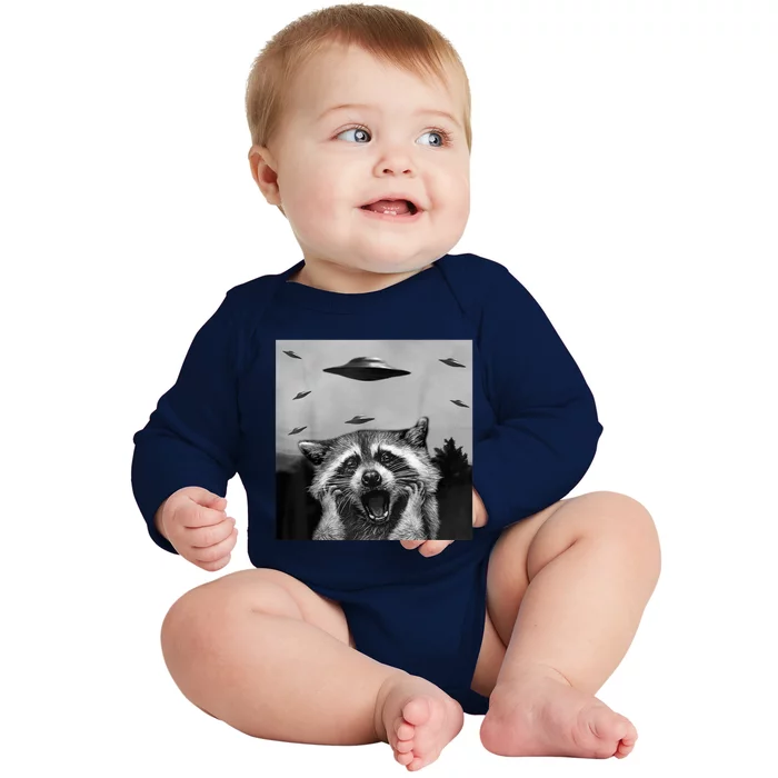 Alien UFO Funny Raccoon Stuffed Animal Baby Long Sleeve Bodysuit