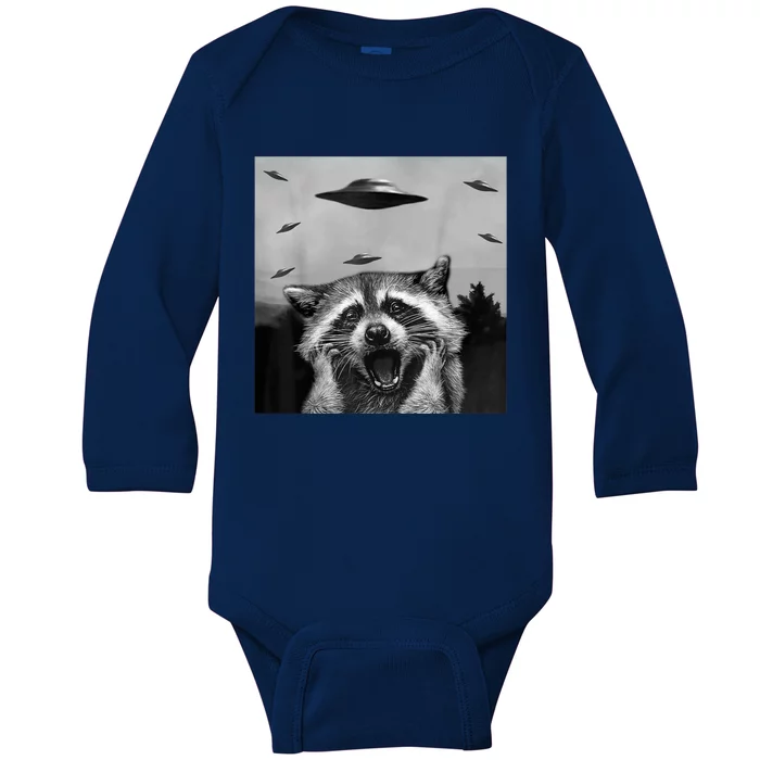 Alien UFO Funny Raccoon Stuffed Animal Baby Long Sleeve Bodysuit