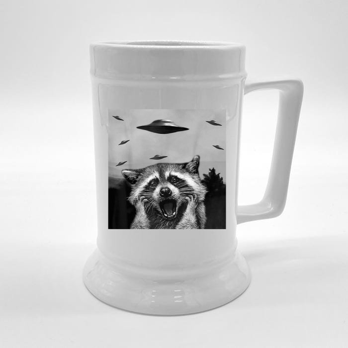 Alien UFO Funny Raccoon Stuffed Animal Front & Back Beer Stein