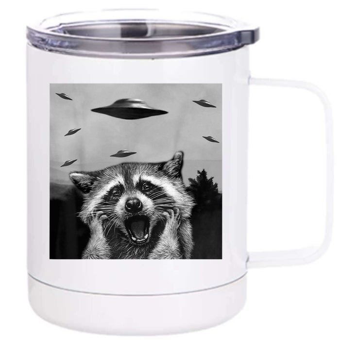 Alien UFO Funny Raccoon Stuffed Animal Front & Back 12oz Stainless Steel Tumbler Cup