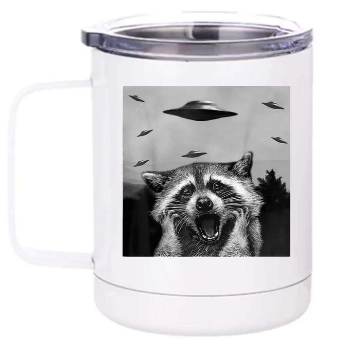 Alien UFO Funny Raccoon Stuffed Animal Front & Back 12oz Stainless Steel Tumbler Cup